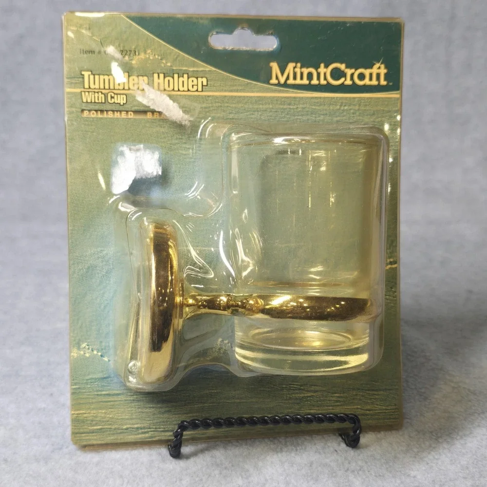 Vintage MintCraft Tumbler Holder Cup 600-2273 Polished Brass Glass Wall Mount